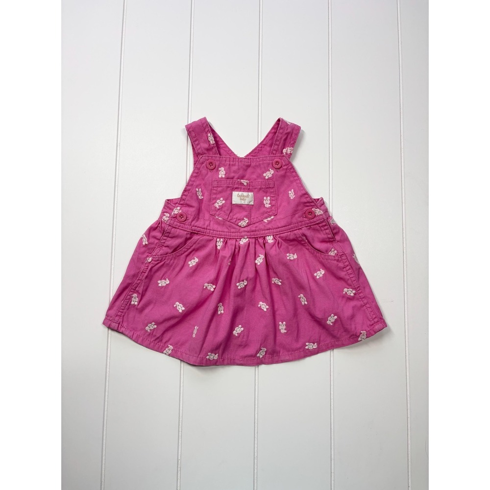 Vintage Oshkosh BGosh Pale Pink Bunny Rabbit Easter Overall Dress, Size 3-6 Mon - Picture 2 of 11